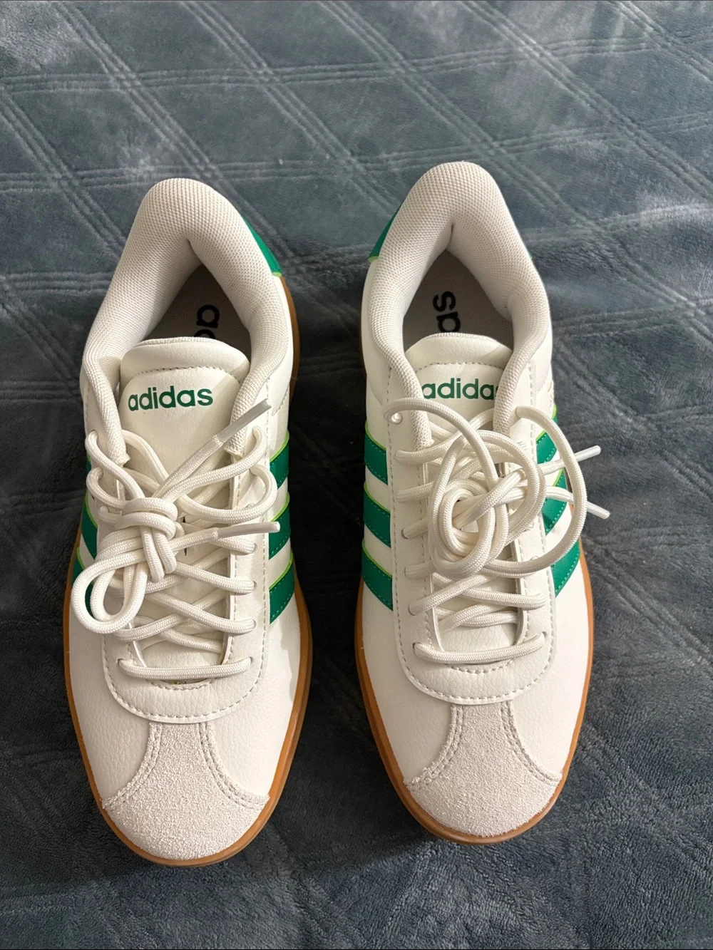 adidas Women’s White Sneakers with Green Stripes and Gum Platform Sole